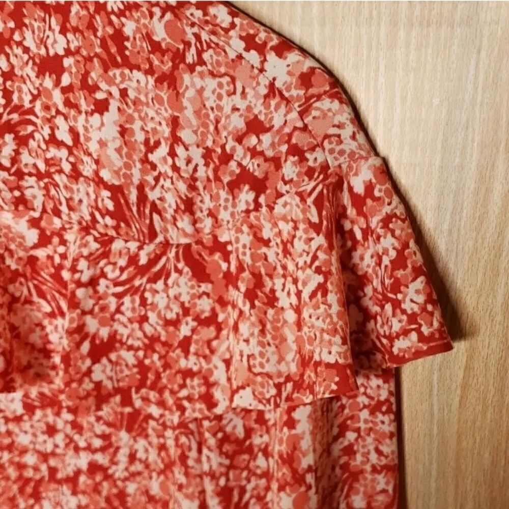 Banana Republic Floral Ruffle Blouse XSMALL Red Pink - Picture 7 of 12